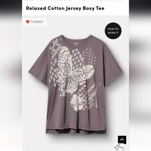 Torrid Relaxed Cotton Jersey Boxy Tee - Dusty Mauve with Cream Butterfly